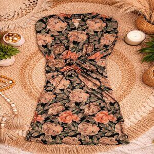 Boho Floral Midi Dress | Ruched Waist Vintage Cottagecore Feminine Size 11/12